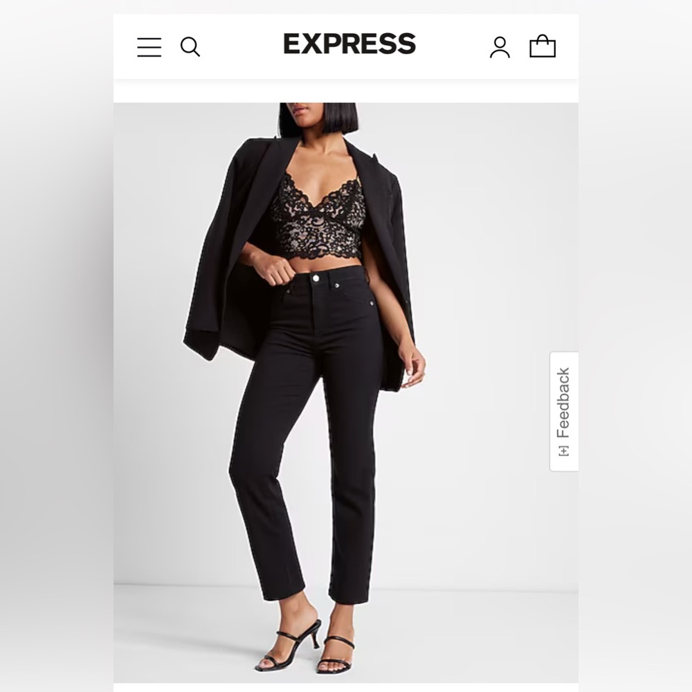 Express straight ankle stretch jeans in black.